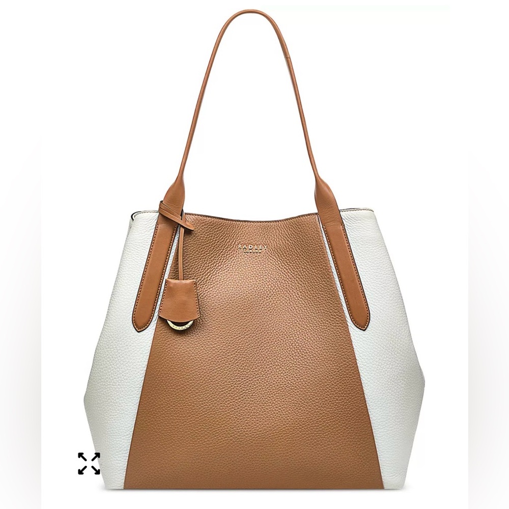 NWT RADLEY LONDON White and Tan Pebbled Leather Colorblock Tote Bag